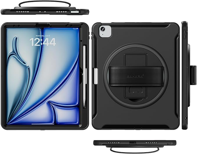 Sahara for iPad Air 11-inch (M4 / M3 / M2) Case - Heavy-Duty Protective Cover with Screen Protector Kickstand &amp Rotating Hand Strap Raider Series