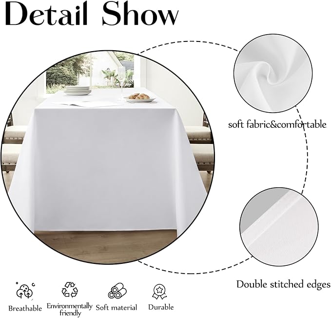 Rectangular Tablecloth 90x156 Inch 6 Pack White Table Cloths for 8ft Stain Resistant Decorative Washable Polyester Rectangle Tablecloths for Dining Table Banquets Buffet Parties and Wedding