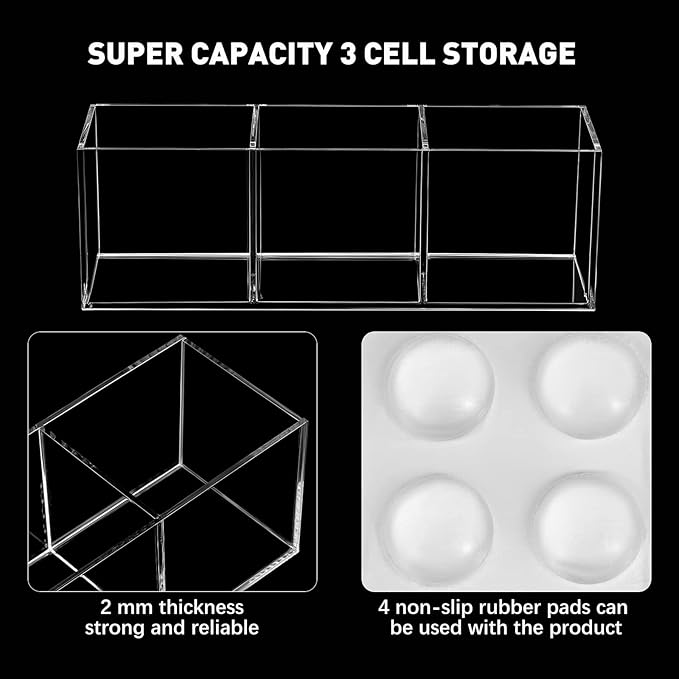 Epakh 2 Pieces Acrylic Cube Organizer 3 Compartments Clear Acrylic Pencil Holder Makeup Brush Drawer Organizer for Desk, Office, Vanity