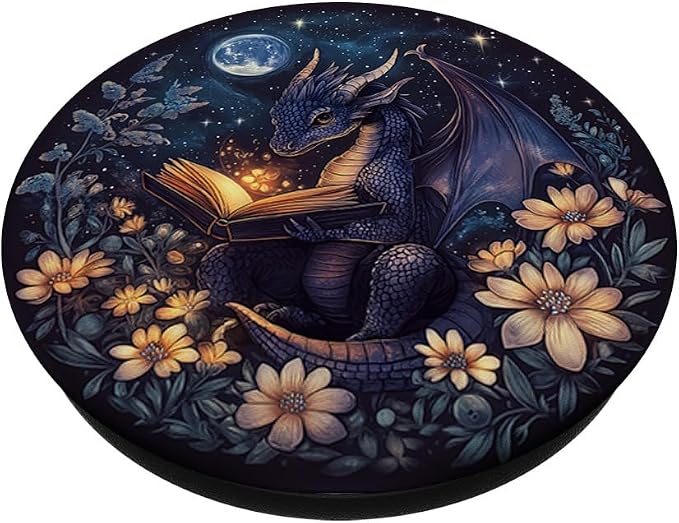 Cute Dragon Books Starry Sky Flower Bookworm Book Lover PopSockets Adhesive PopGrip