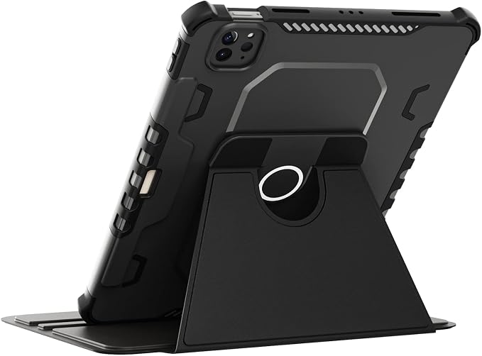 Kids Case for iPad Pro 11 M5/M4 &amp iPad Air 11 (2026/2025/2024) Shockproof Case with Pencil Holder Techcircle Light EVA Foam Handle Stand Bumper Protective Child Friendly Drop Proof Cover Black