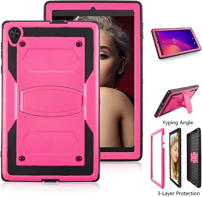 Mignova for Alcatel Joy Tab 2 8 inch 2020 Case Model 9032Z Come with HD Tempered Glass Screen Protector for TCL Tab Model 9048S Tablet Case Built in Stand Shockproof Hard Back Shell Case (Pink+1 Pcs)
