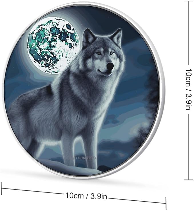 Wolf Under Moon Wireless Charger 10W Qi-Certified Fast Wireless Charging Pad with USB Cable &amp LED Indicator Fashion Charger Mat Portable Charging Station for All Qi-Enabled Phones