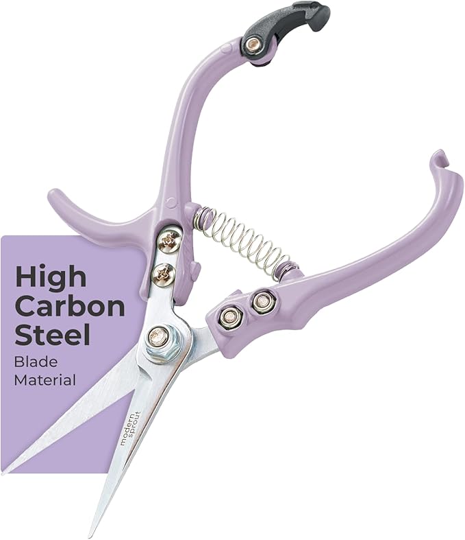 Modern Sprout Pruning Shears - Herb Snipping Scissors- Lightweight Gardening Tools W/Easy Lock - Flower Cutter Garden Shears - Carbon Steel Blade + Reusable Holster (Lavender, 1-Pack)