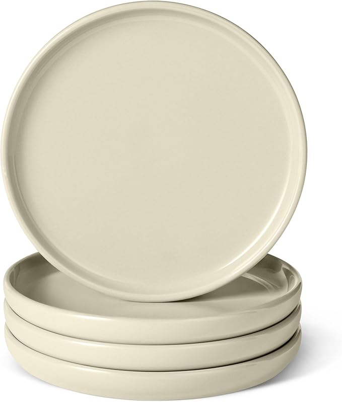 Amazon Basics Glazed Stoneware Salad Plates, Ceramic 4-Piece Set, Microwave and Dishwasher-Safe, 8.3 in., Ivory