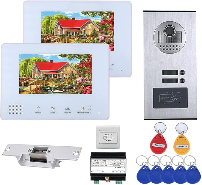 2 Apartment Bus 2 Line Video Doorbell Intercom System 7 Inch Electronic Door Lock Home