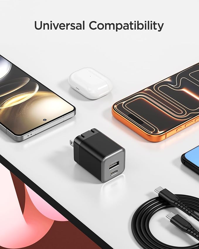 30W Fast Charger Dual Port USB C Wall Charger with Foldable Plug | for iPhone 17/16/15 Samsung S26/25/24 iPad 40% Smaller &amp Safer Nano Charger Block (Black 2 Pack)