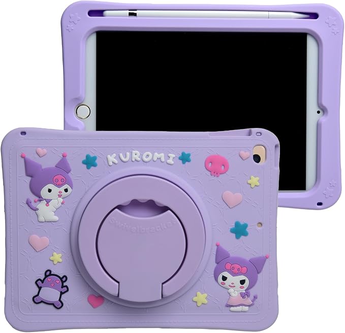 Cartoon Case for iPad mini 1/2/3/4/5 7.9，MONEHOYSY Cute Soft Silicone Kickstand [Drop ProofShock ProofAnti Slip] Back Stand Cover Case for Kids Children Teens Girls Boys (Kitty-1)