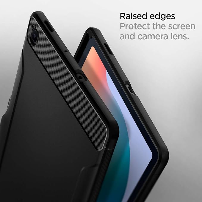Spigen for Galaxy Tab A11+ Plus Case (2025) Rugged Armor Slim Protective Case with Carbon Fiber Design and Air Cushion Technology Matte Black
