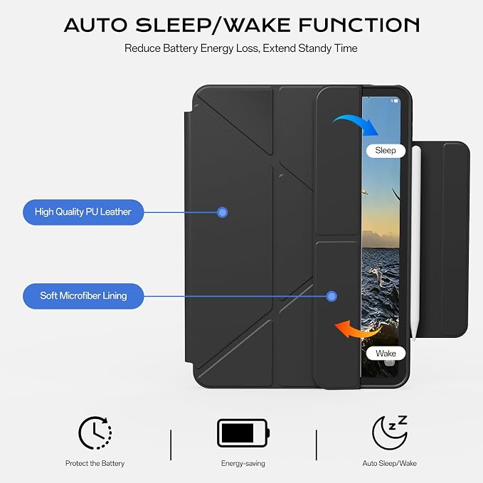 Clear Case for iPad A16 11th Generation 11 inch 2025 &amp iPad 10th Gen 10.9 inch 2022 with Pencil Holder Detachable Magnetic Rotating Transparent Hard PC Back Auto Wake/Sleep Trifold &amp Y Stan