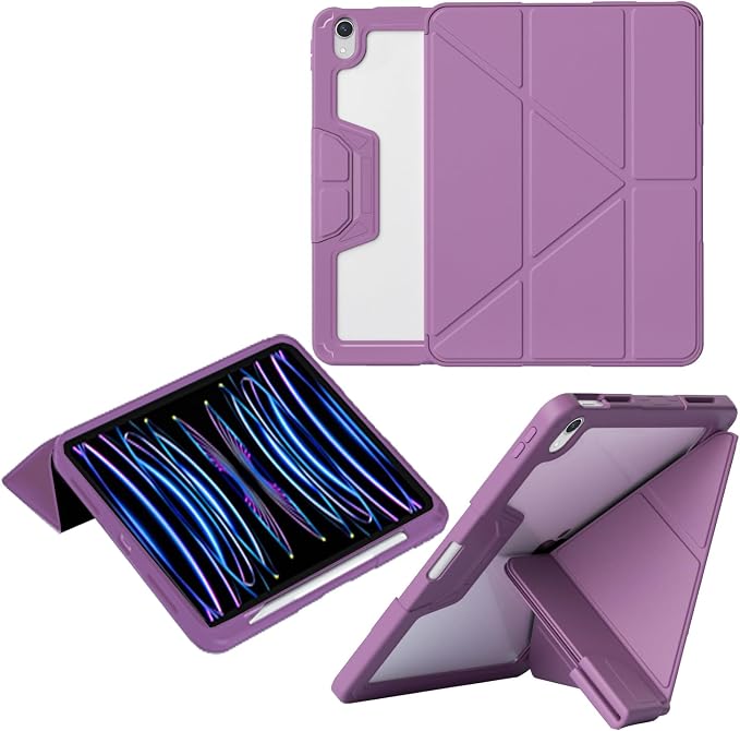 Military Grade Case for iPad (A16) 11 2025 10th Gen 10.9 2022 Black | Pencil Holder Auto Sleep/Wake Multi Angle Magnetic Stand Hard Clear Acrylic Back Shockproof Protective Cover