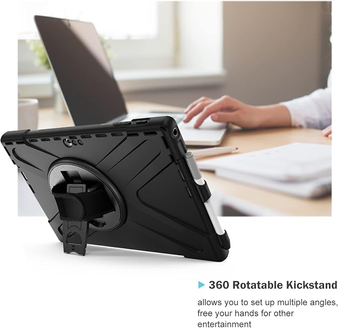 ProCase Surface Pro 6/ Surface Pro 5/ Pro 4/ Pro LTE Case Full Body Hybrid Protective Case 360 Degree Rotatable Heavy-Duty Cover with Adjustable Hand Strap Shoulder Belt and Kickstand -Black