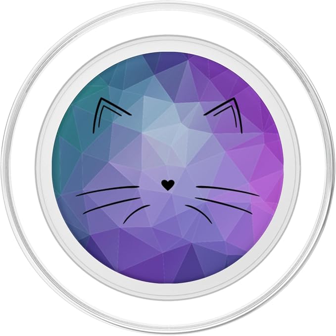 Black Cat Face Teal Purple Polygon PopSockets Adhesive PopGrip