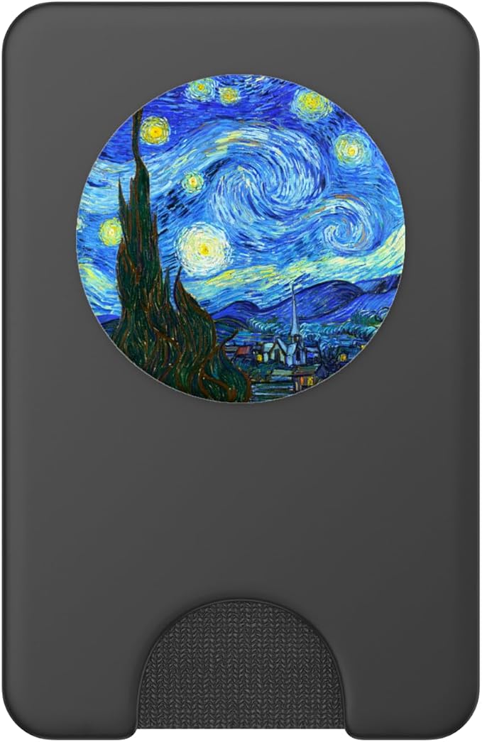 PopGrip: Swappable Grip for Phones &amp Tablets Gift - Black Phone Grip - Art: Vincent Van Gogh Starry Night - Compatible with Smooth Hard Plastic Cases