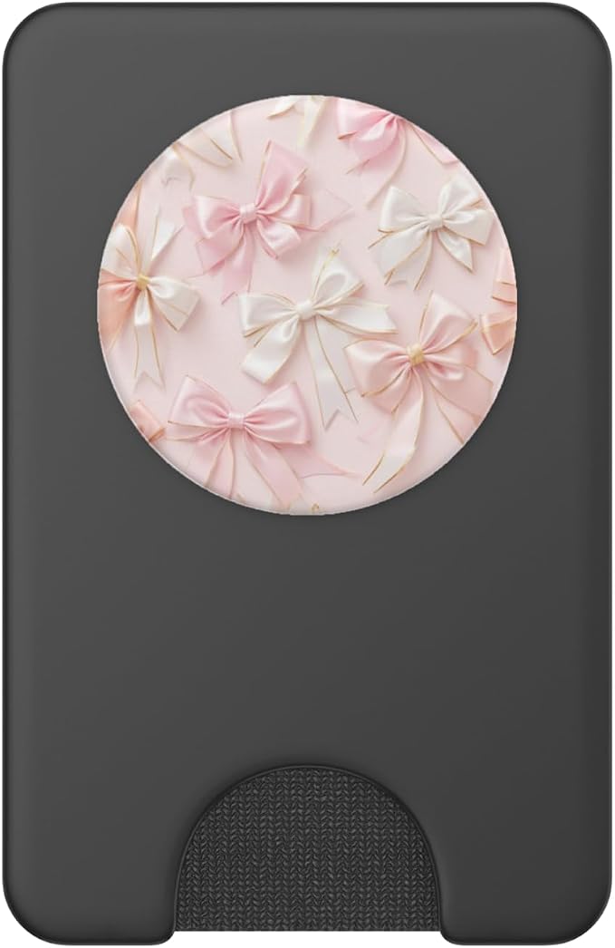 Pink White Bow Pattern Girly Illustration Print PopSockets PopWallet for MagSafe
