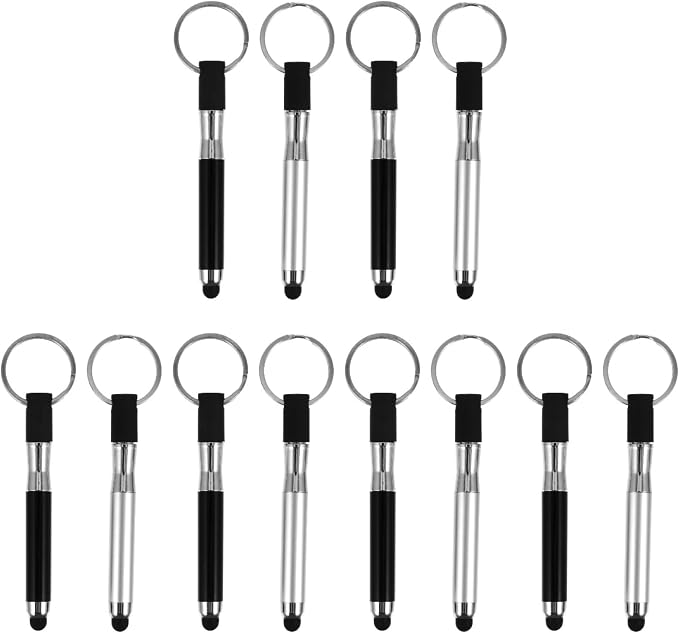 Mikikit Stylus Pen with Keyring 12 Pcs Stylus Pens for Touch Screens Keychain Plastic Touch Screen Ballpoint Pen Key Ring Touchscreen