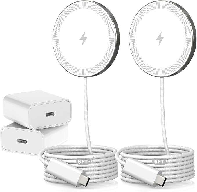 6FT Magnetic Wireless Charger Charging Pad - 15W Fast Mag-Safe Phone Charger for Apple iPhone 17 16 15 14 13 12 Series &amp AirPods 4 3 2 Pro Phone Charging Pad with Plug for Desk &amp Travel 1Pac