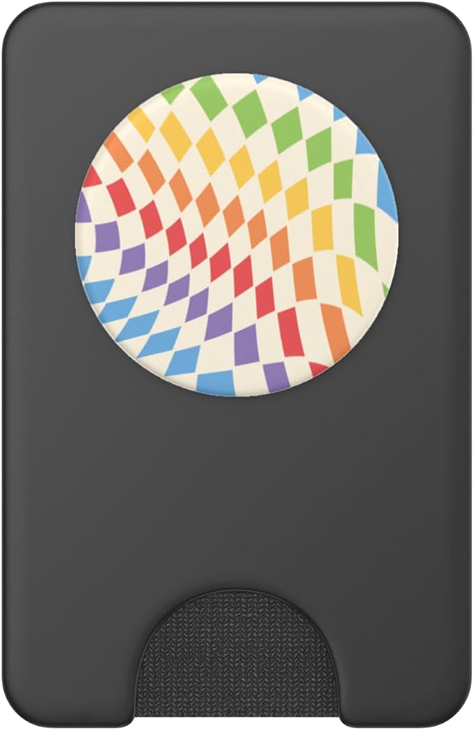 PopSockets Phone Grip – Checker Wavy Rainbow PopSockets PopWallet for MagSafe