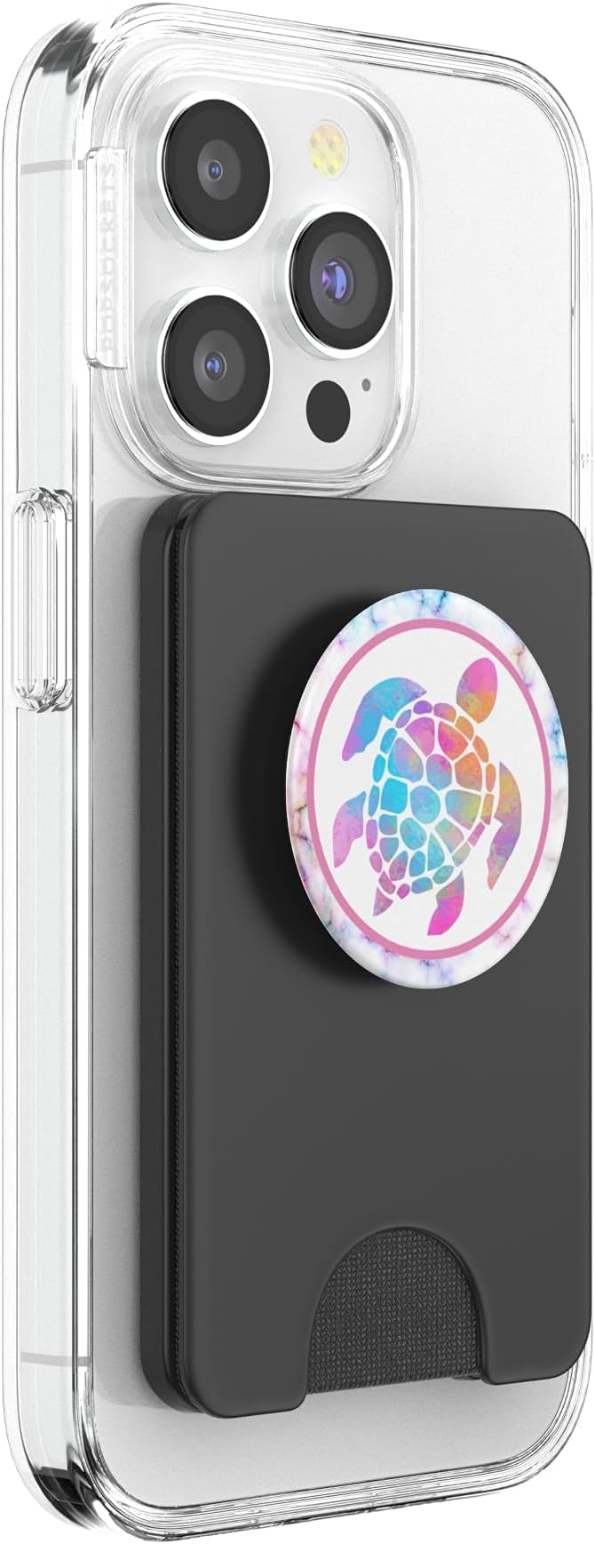 Kimique Rainbow Watercolor Turtle PopSockets Adhesive PopGrip for Smartphones with Smooth Hard Plastic Cases - Black Multicolor