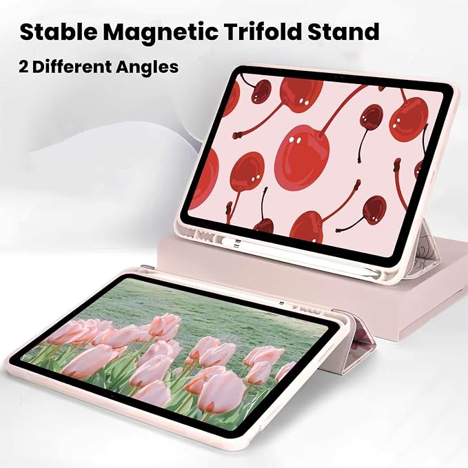for iPad A16 11 Inch 2025 /for iPad 10th Generation 10.9 Inch 2022 Cute iPad Black Case with Pencil Holder-[Auto Wake/Sleep] Trifold Stand Soft TPU Protective Cover Pink Bows