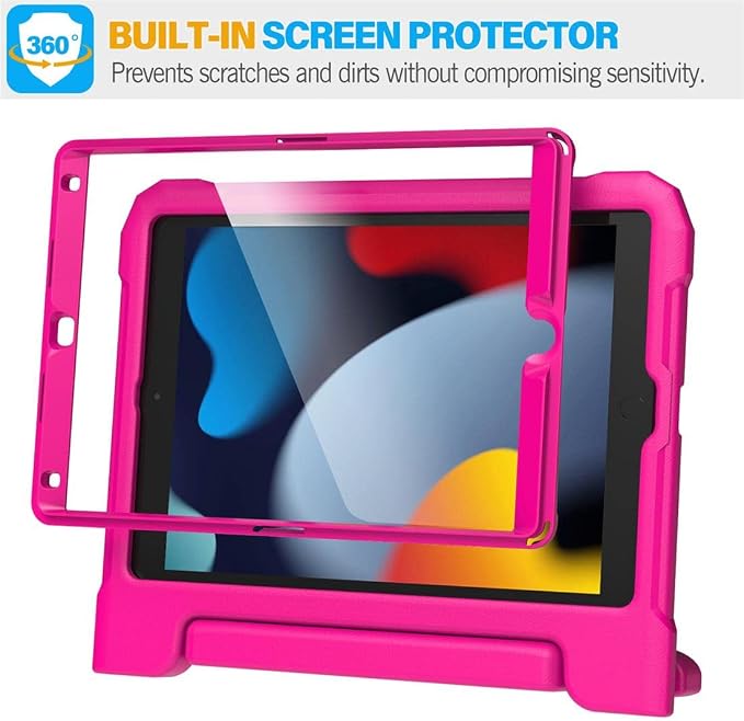 SUPLIK Kids Case for iPad 9th/8th/7th Generation -10.2 inch 2021/2020/2019 Built with Screen Protector Durable Shockproof Handle Stand Case for Apple iPad Gen 9/8/7 Black