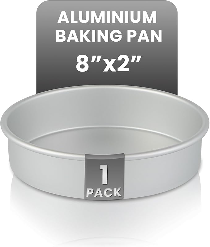 Restaurantware Aluminum Straight-Sided Cake Pan - Pack of 1 - Met Lux 8 x 2 Inches Round Baking Tin, Greaseproof, Even-Heating, Freezable - Anodized Aluminum Round Cake Pan Ideal For Baking