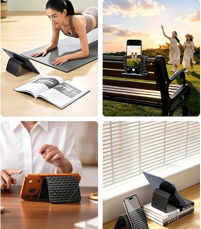 Flexible Silicone Phone Holder Bendable Foldable Stand with Aluminum Adjustable Anti-Slip Multi-Angle Cellphone Holder Portable Rollable Stand for Phone Tablet Laptop 2 Pack Black