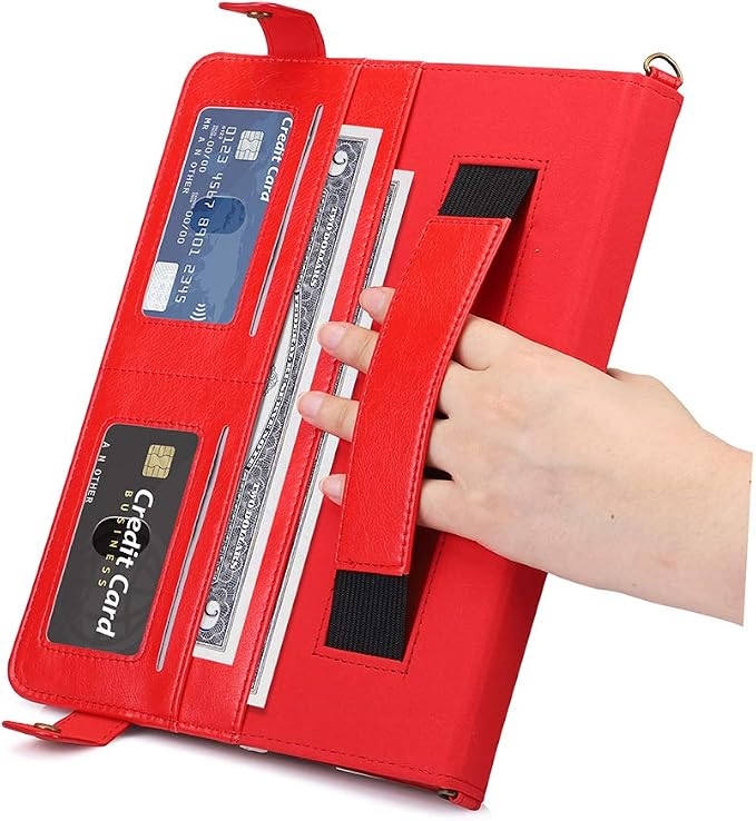 Handbag Case for Samsung Galaxy Tab S10 FE/S9 FE 10.9/S9/S8/S7 11 Techcircle Folio Stand Crossbody Wallet Protective Cover with S Pen Holder &amp Card Slots Hand Strap &amp Shoulder Strap Black