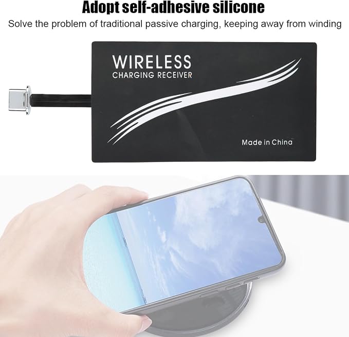 Wireless Charger Receiver 2Pcs Universal Type C Standard Wireless Charger Adapter Mobile Phone Sticker Charging Receiver for Android Mobile Phone