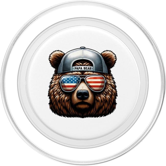 Papa Bear Face Sunglases 4th Of July Grizzly Daddy Bear PopSockets Standard PopGrip