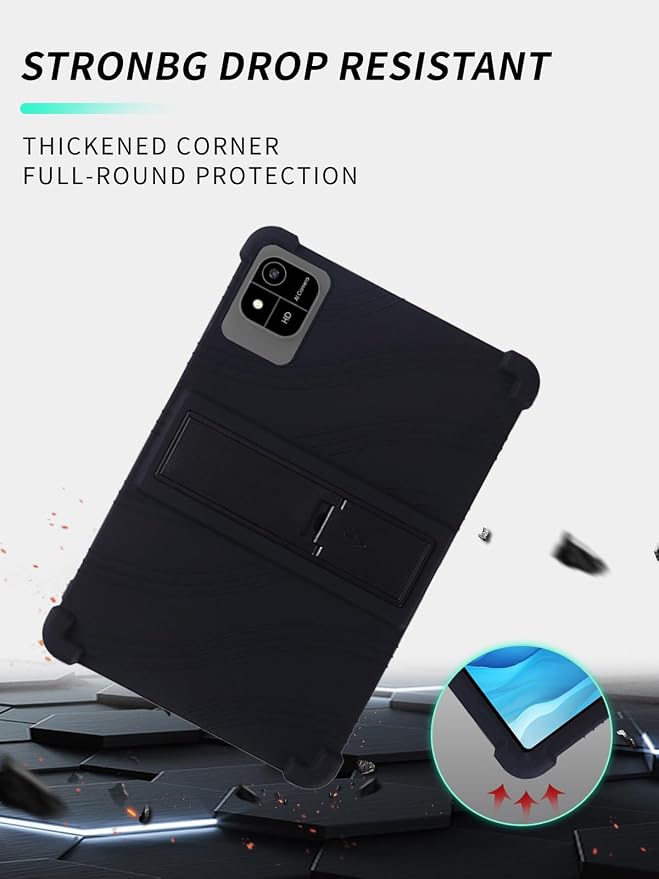 Case for JUNINKE A30 2025 Android 15 Tablet 10InchWUNIAK Shock Proof Lightweight Stand Rubber Shell Protective CoverKids Friendly Soft Silicone Adjustable Stand CoverBlack