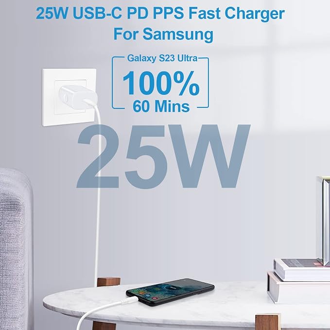 25W Super Fast Charger Type C for Samsung A17 A16 A35 A15 A54 5G Charging Block Charger Box with 10FT Android Phone Charger USB C Cable for Galaxy S25 Ultra S24 S23 FE A14 S22 S21 Pixel 10 9 pro 9a 8