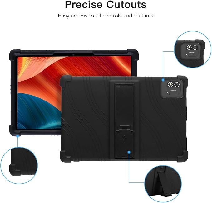 Case for Azeyou M11T12-A733 Android 15 Tablet 12 inchSoft Silicone Protector CoverKids FriendlyAdjustable Stand Tablet Cover4 Corners Thicken ShockproofBlack