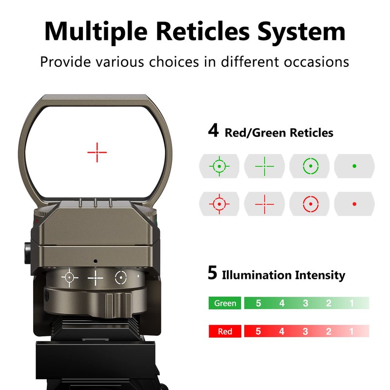 CVLIFE Red Dot Sight, Red Green Reflex Sight with 4 Adjustable Reticles for 20mm Rail, Grey