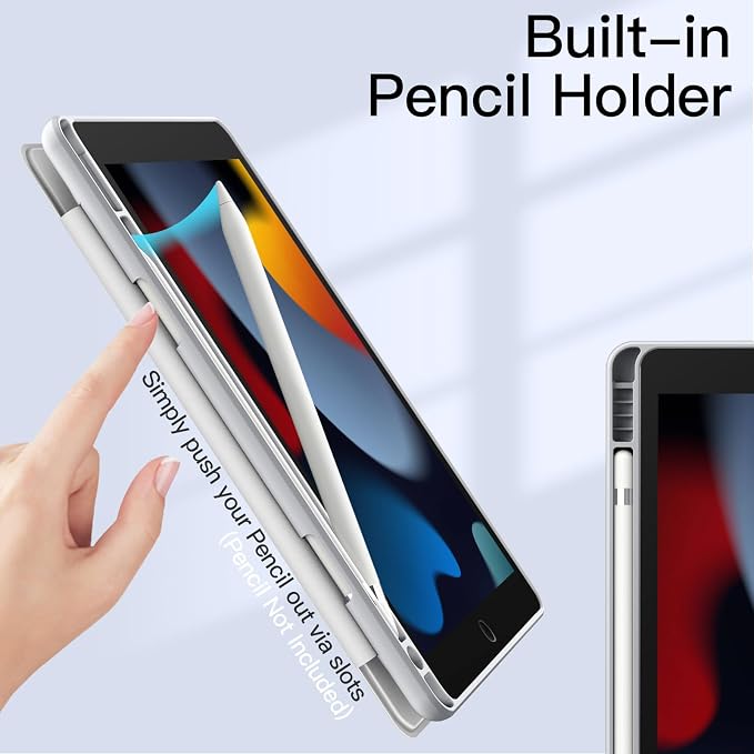 JETech Case Cover for iPad 9th/8th/7th Gen 10.2 Beige | Clear Transparent Back Pencil Holder Slim Shockproof Protection Tri-Fold Stand Auto Wake/Sleep