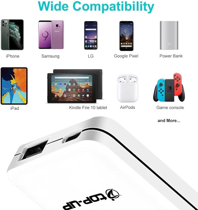 TOP-UP Flat USB Wall Charger 18W PD – Ultra Slim Dual Port USB-C &amp USB-A Fast Charging Adapter for iPhone 17/16/15/14/13/12 Pro Max/Air iPad AirPods Samsung Galaxy S24/S23 Google Pixel More