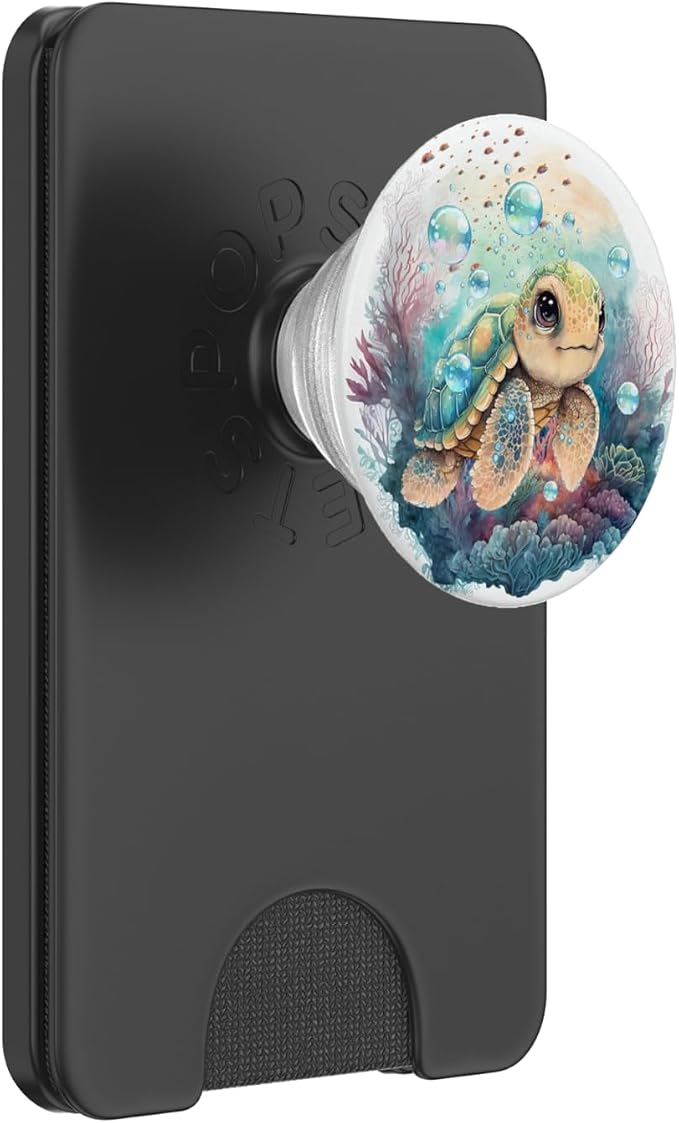 Cute Kawaii Baby Sea Turtle in The Ocean PopSockets Adhesive PopGrip