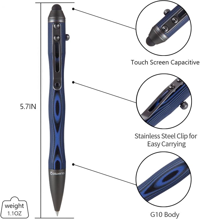 5.7'' G10 EDC Bolt Action Pen Touch Screen Stylus Model 5375-N | Refillable ballpoint ink G10 body with pocket clip ergonomic grip comes with a free refill