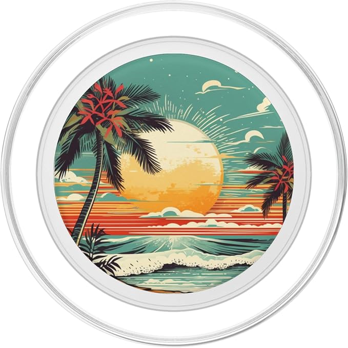 Retro Summer Palm Sun Beach Vacation PopSockets Adhesive PopGrip