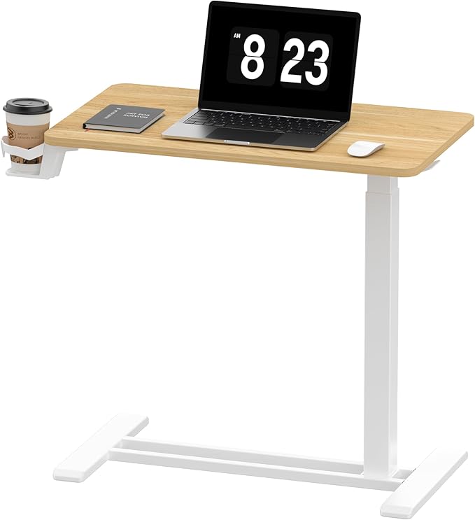 FLEXISPOT Adjustable C Table with Wheels, Mobile Snack Side End Table Sofa Couch Bedside Table Laptop Rolling Cart TV Tray Night Stand Small Space Side Table,(27.6" W x 15.7" D,Maple)