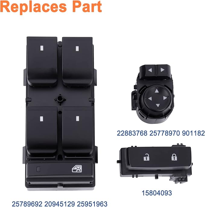 Power Window Control & Front Driver Side Mirror Switch & Door Lock Switch (3PCS) for 2007-2013 Silverado/Sierra 1500 2500 3500 HD. Replaces Part # 25789692 15804093 22883768