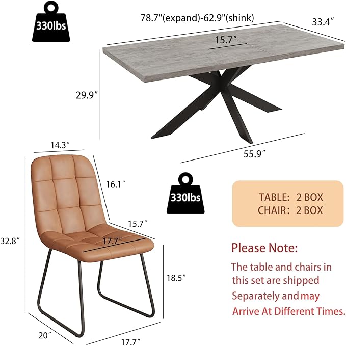 ZckyCine 7-Piece Dining Table Set, 6-Person Modern Rectangular Wooden Expandable Dining Table and 6-Person Leather Dining Chairs, 6-Person Kitchen Table and Chairs, Perfect for Kitchen Dining