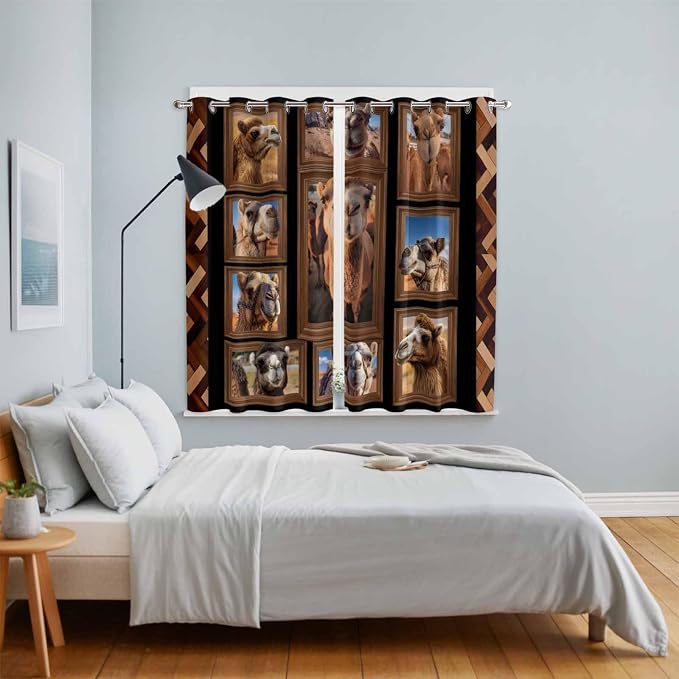 2 Panel Kitchen Cafe Curtains, Desert Camels Sunlight Filtering Nature Air