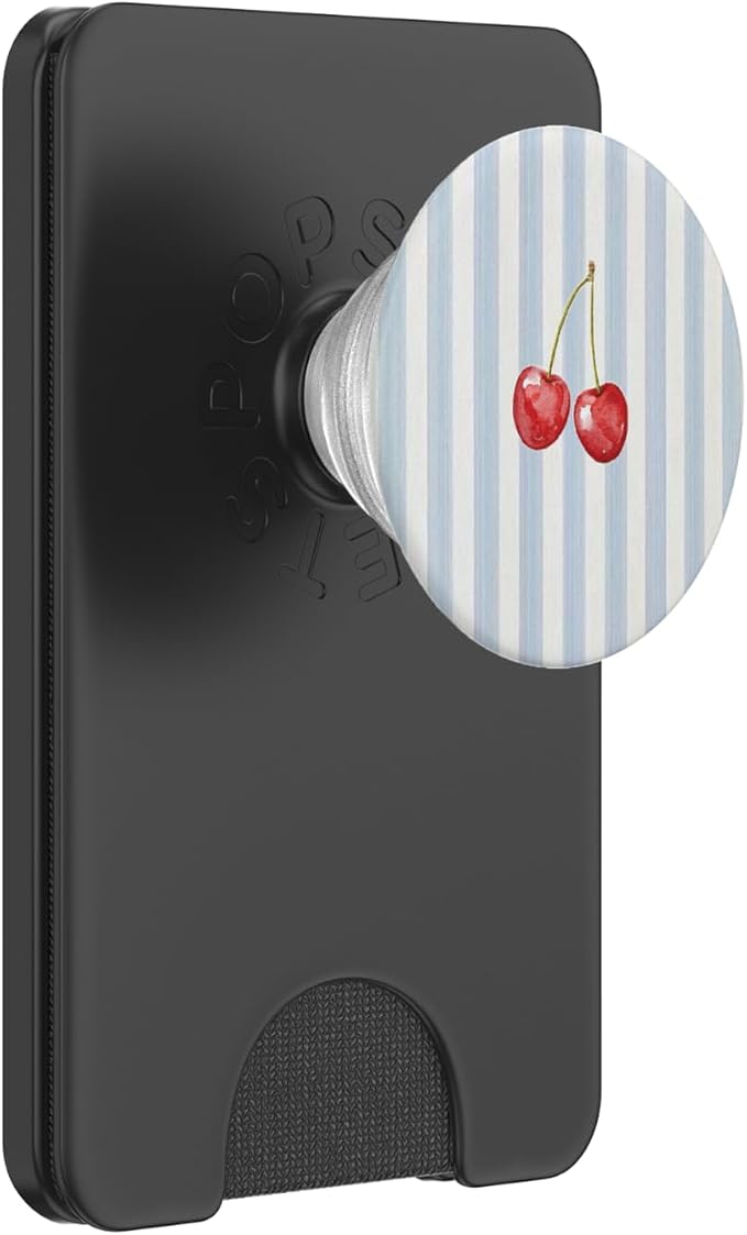 Blue Beige Stripe Cherry Pattern PopSockets PopWallet for MagSafe