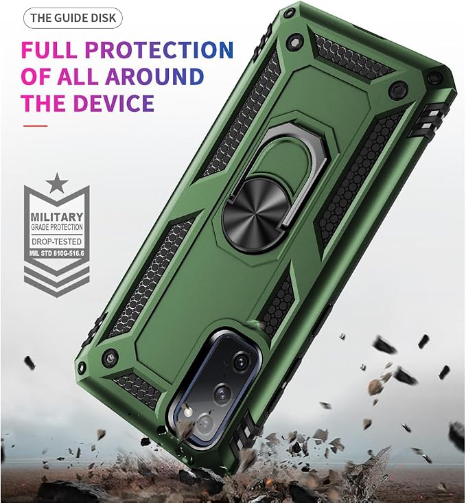 Compatible with Phone Case Samsung Galaxy S20 FE with HD Screen Protector Military Grade 16ft. Drop Tested Ring Shockproof Protective Red