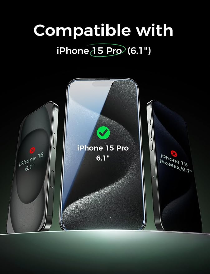 MAGIC JOHN 2 Pack for iPhone 15 Pro Screen Protector Eye Protection | HD Clear Auto Dust-Elimination 9H Tempered Glass &amp Scratch Resistance Full Edge Coverage