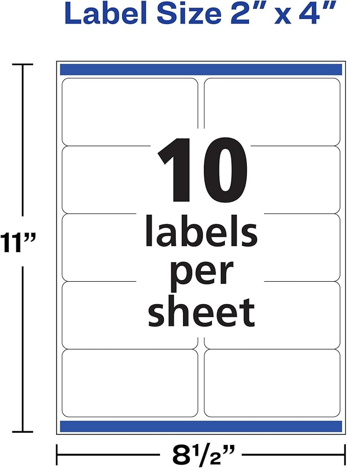 Avery Waterproof Labels with Ultrahold Permanent Adhesive, 2" x 4", Laser, 2-Pack, 1,000 Labels Total (25523)