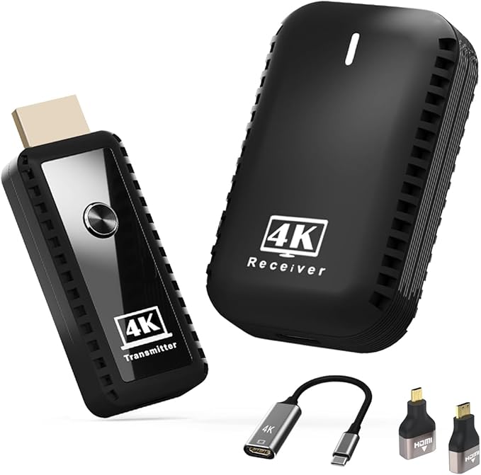 sunmeg Wireless HDMI Transmitter and Receiver 4K Decode 1080P Output Plug & Play 2.4G/5G Wireless HDMI Extender Kit Portable for Streaming Video and Audio to Monitor from Laptop/PC/Projector
