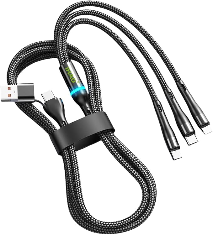 IHAO Multi Ports Charger Cable 3 Combinations in One Cable USB A to USB C/Micro USB PD Fast Charging Cord Lighted Up LED Flowing Compatible with Almost All Kinds of Electric Device-39Inches Blue