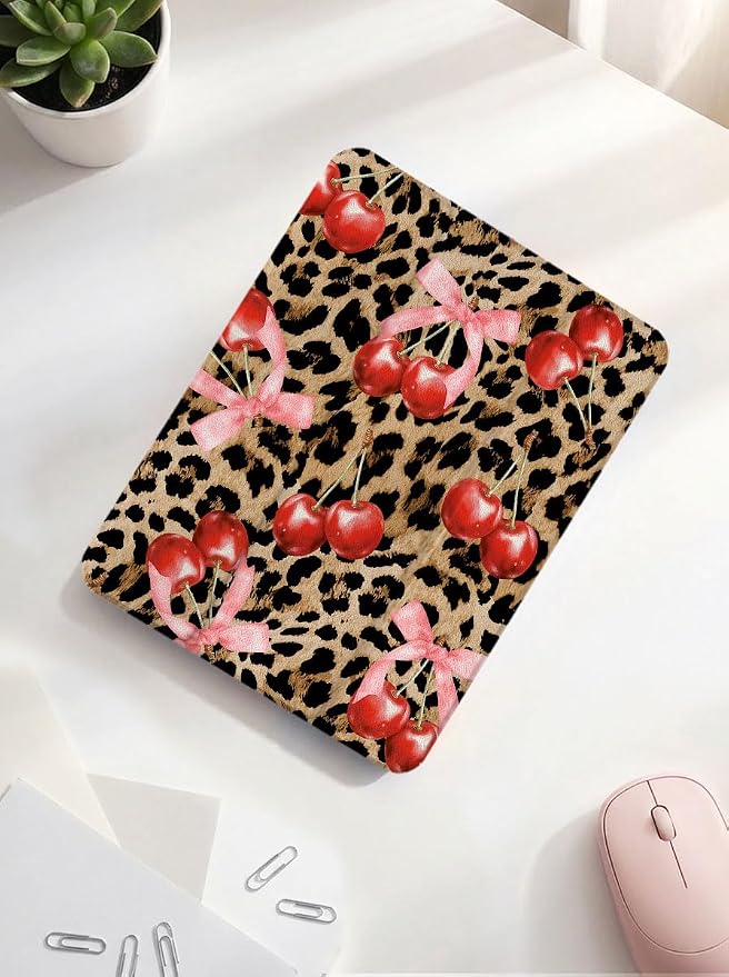 Case for iPad 9th/ 8th/ 7th Generation Case 10.2&amp10.5 Inch (2021/2020/2019 Release) Slim Lightweight Soft Trifold Back Cover with Pencil Holder &amp Auto Sleep/Wake Cover Cherries Cheetah Bows